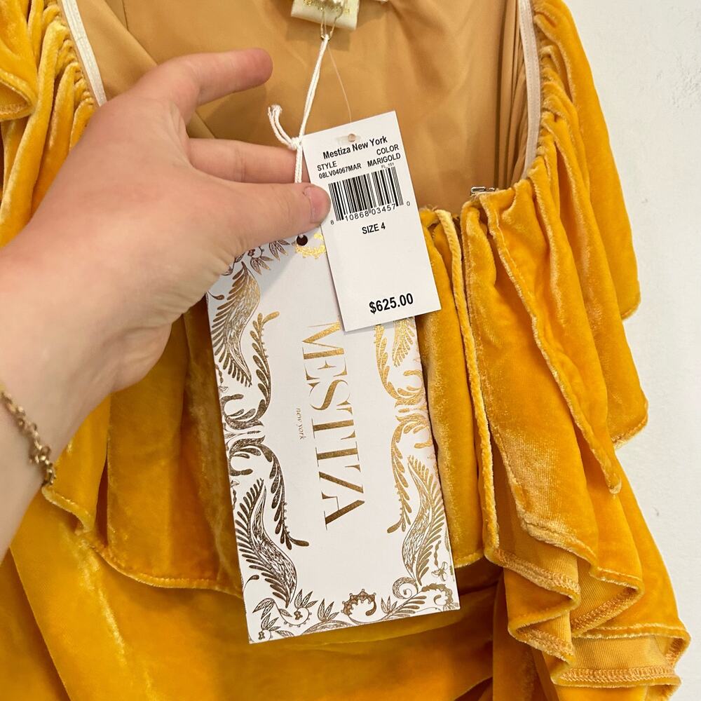 NEW Mestiza New York Flamenco Velvet Ruffle Dress Yellow Size 4 - Picture 9 of 10